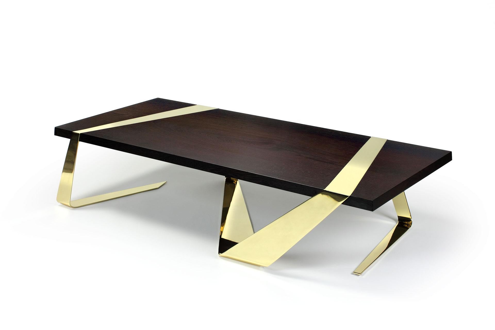 Gia Cinto Gold Couchtisch aus Holz und Edelstahl von Barberini & Gunnell im Zustand „Neu“ im Angebot in Geneve, CH