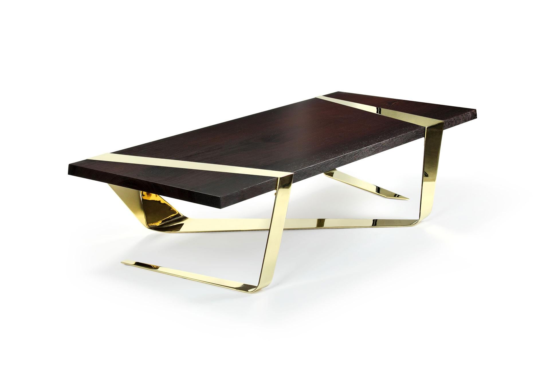 Gia Cinto Gold Couchtisch aus Holz und Edelstahl von Barberini & Gunnell im Angebot 1