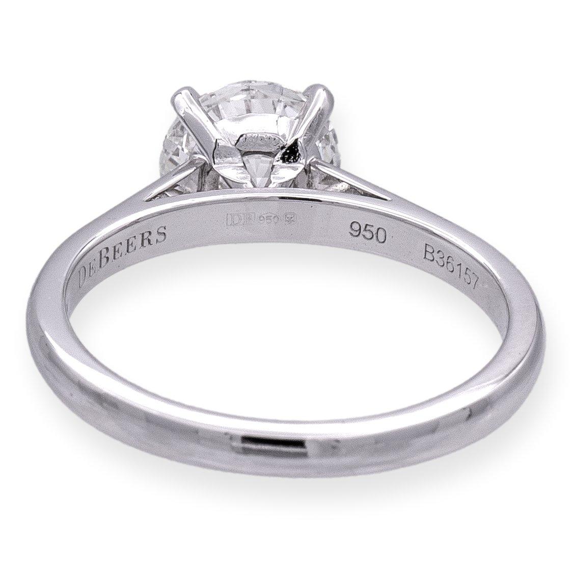 GIA Classic DeBeers Platinum Round Diamond Solitaire Engagement Ring 1.29ct HSI1 In Excellent Condition In New York, NY