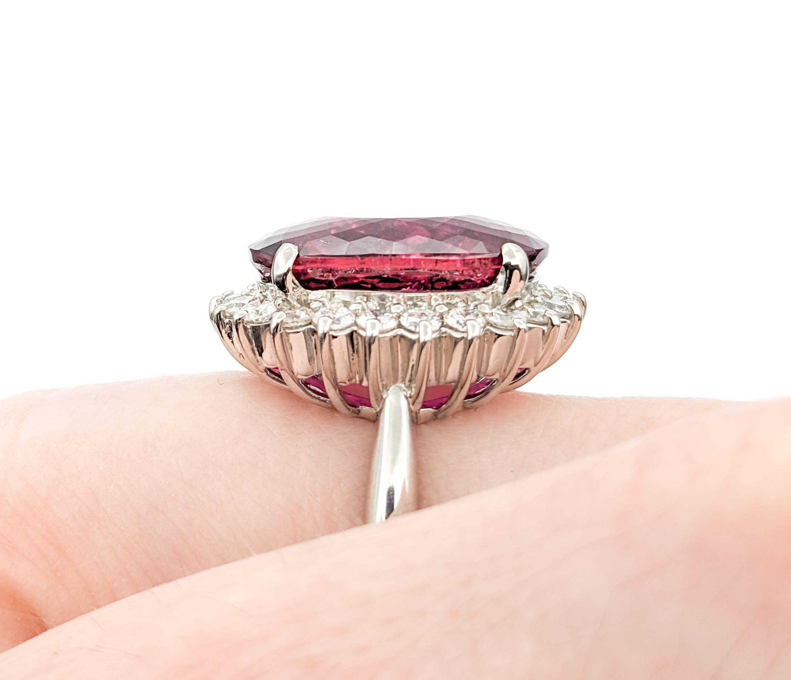GIA Cocktail 11.40ct Rubellite Tourmaline & .88ctw Diamond Ring In Platinum


This exquisite Gemstone Fashion Ring, meticulously crafted in 900pt platinum, showcases a stunning 11.40ct Rubellite Tourmaline centerpiece, enveloped by a .88ctw diamond