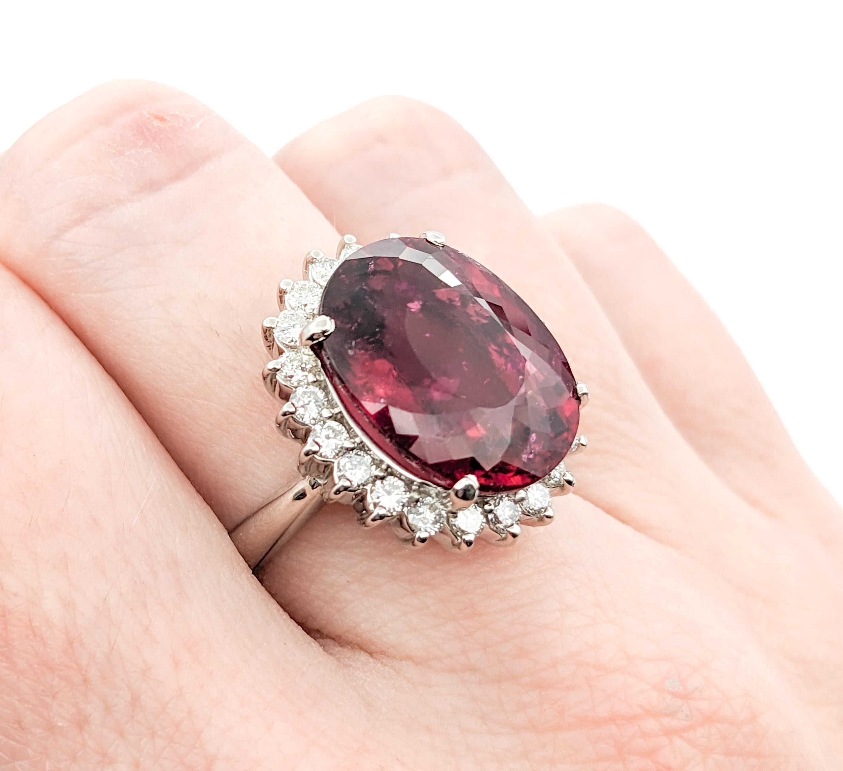 Contemporary GIA Cocktail 11.40ct Rubellite Tourmaline & .88ctw Diamond Ring In Platinum For Sale