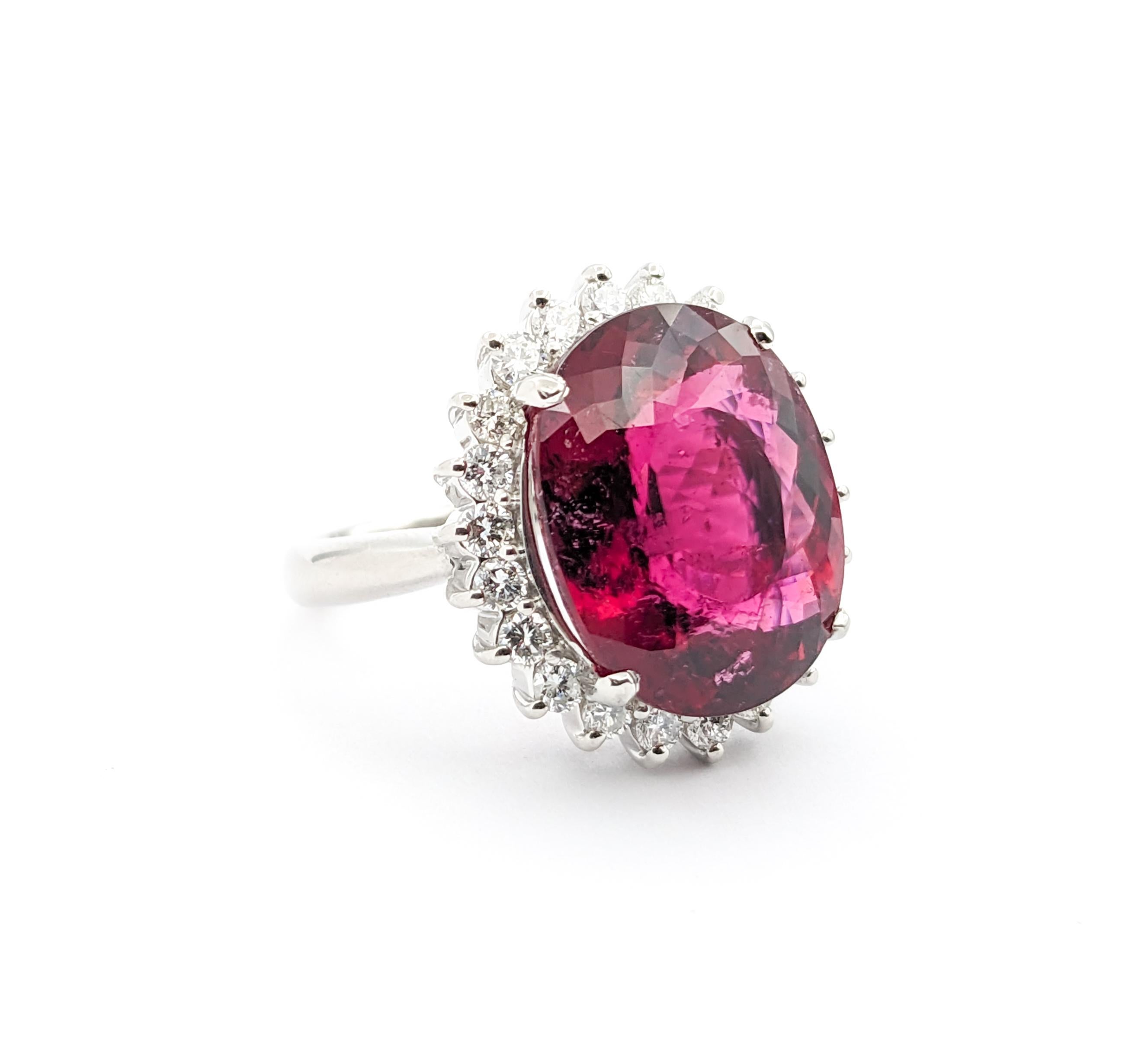 GIA Cocktail 11.40ct Rubellite Tourmaline & .88ctw Diamond Ring In Platinum In Excellent Condition For Sale In Bloomington, MN