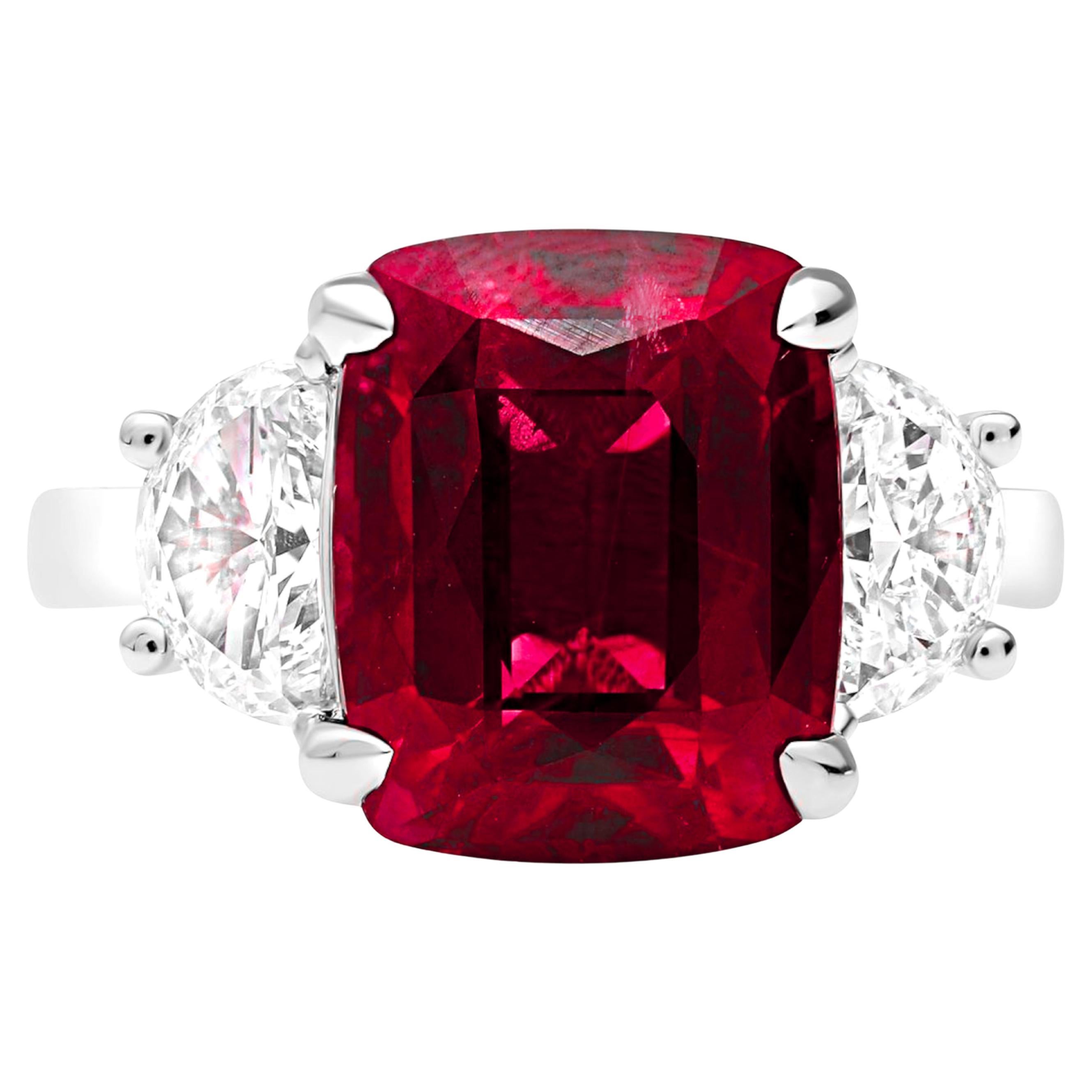 GIA Sammler-Grad 4,11 Karat Mosambik Rubin & Diamant Platin Ring