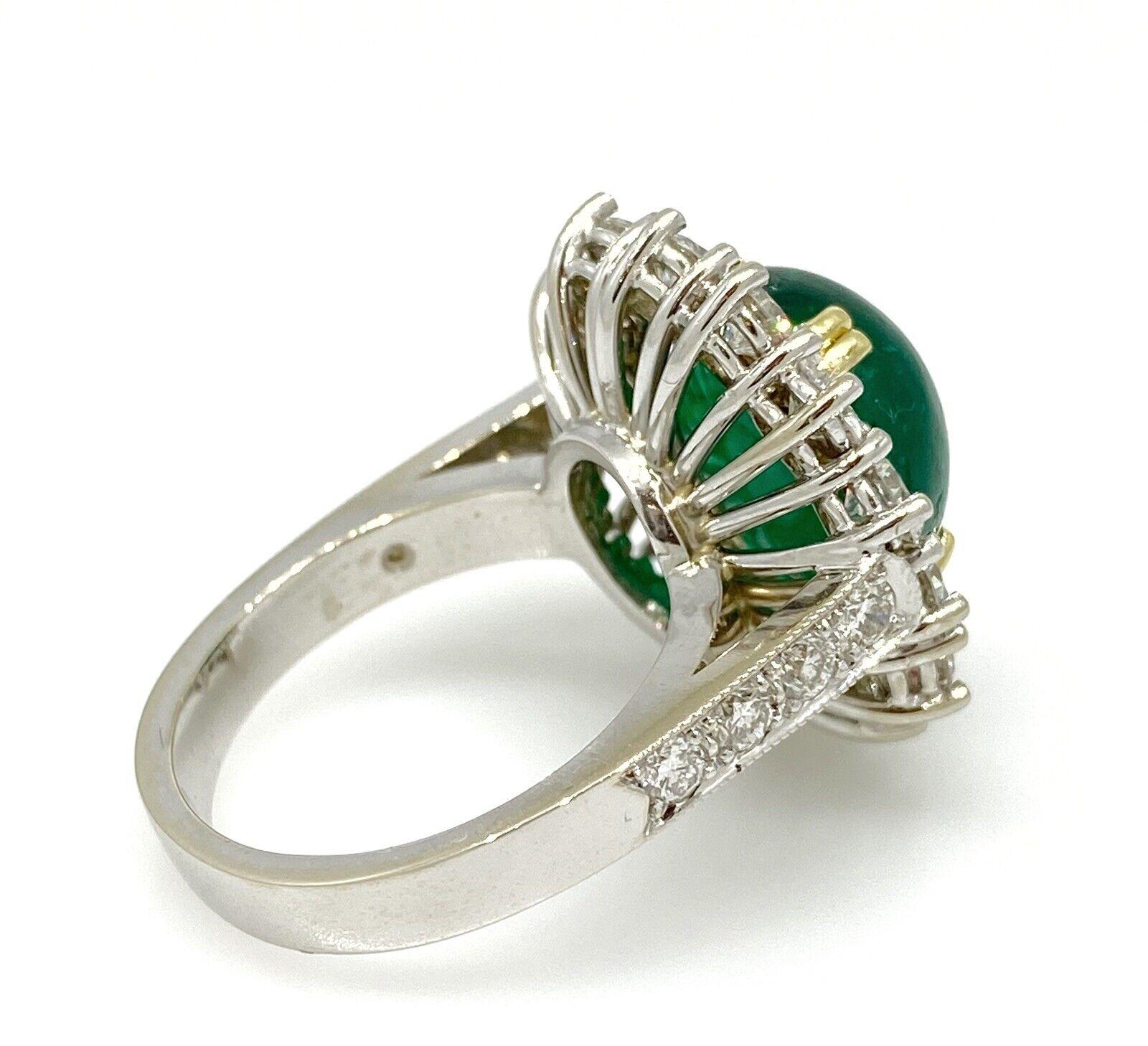 Women's or Men's GIA Colombian 9 Carat Emerald Cabochon & Diamond Ring in 18K White Gold For Sale