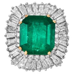 GIA Colombian Emerald 12.64cts Diamond Platinum Ballerina Cocktail Ring