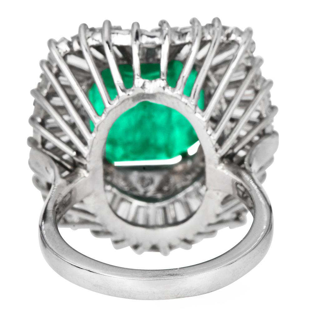 Retro GIA Colombian Emerald 12.64cts Diamond Platinum Ballerina Cocktail Ring For Sale