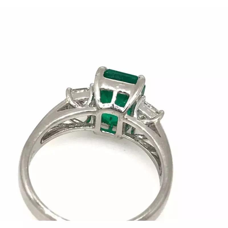 GIA Colombian Emerald and Diamond Three Stone Ring in Platinum For Sale 4