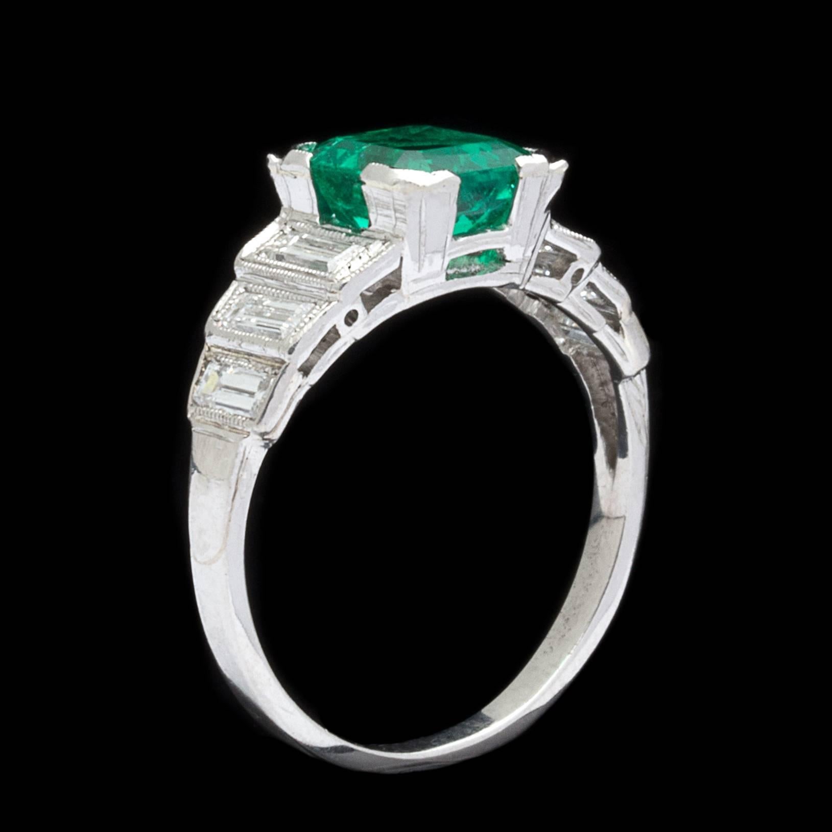 Emerald Cut GIA Colombian Emerald and Platinum Ring