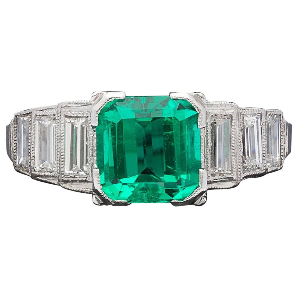 GIA Colombian Emerald and Platinum Ring