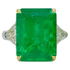 GIA Colombian Emerald and White Diamond Three Stone Ring