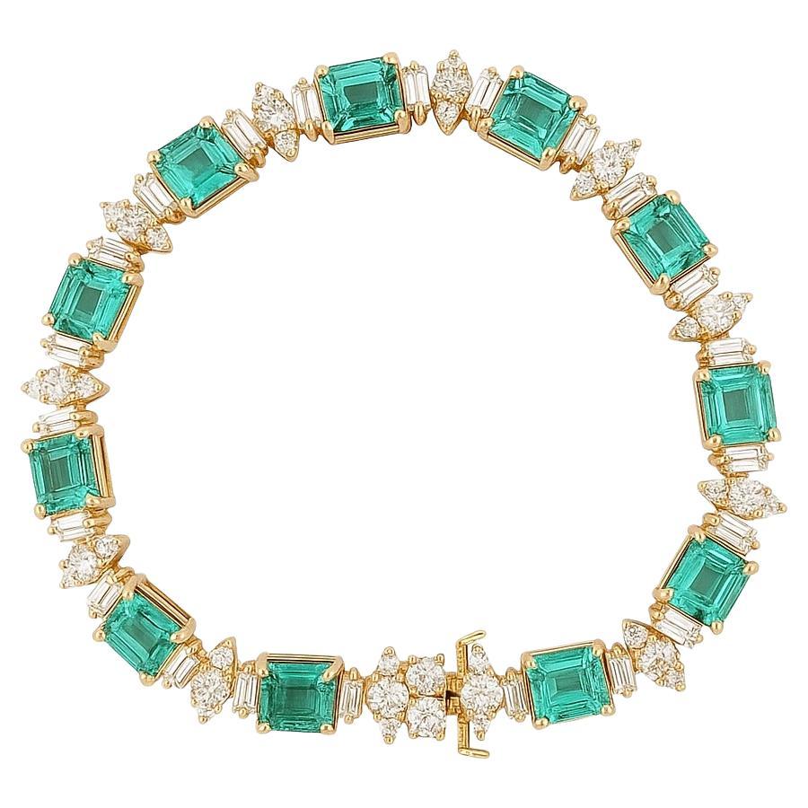 GIA Esmeralda colombiana y diamante Pulsera de tenis de oro de 18 quilates