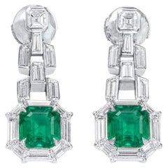 GIA Colombian Emerald Diamond Drop Earrings 7.72 Carat Emeralds Platinum