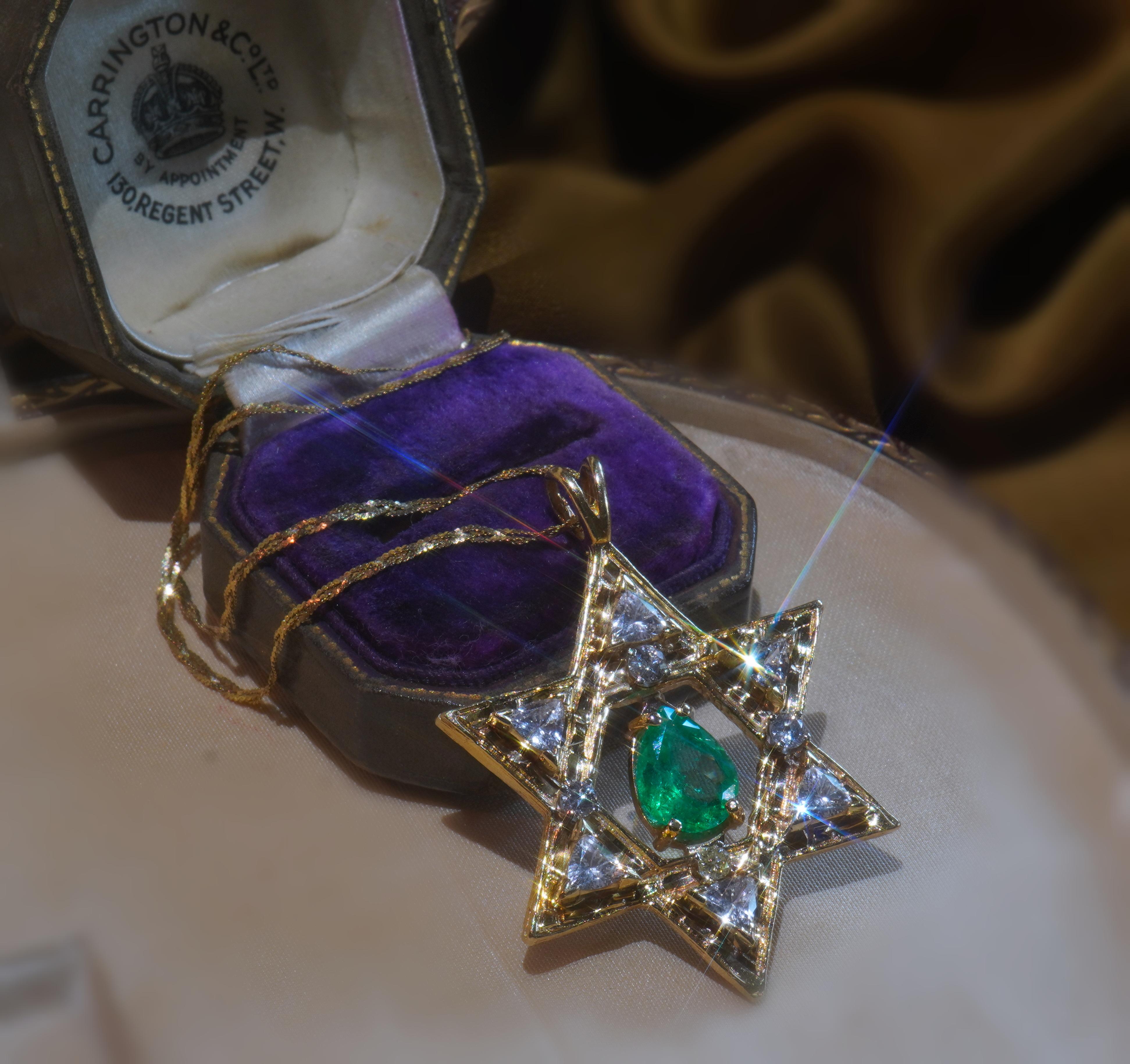 GIA Colombian Emerald Diamond Pendant 14K Star of David Necklace VS 4.64 Carats! In Good Condition In Sylvania, GA