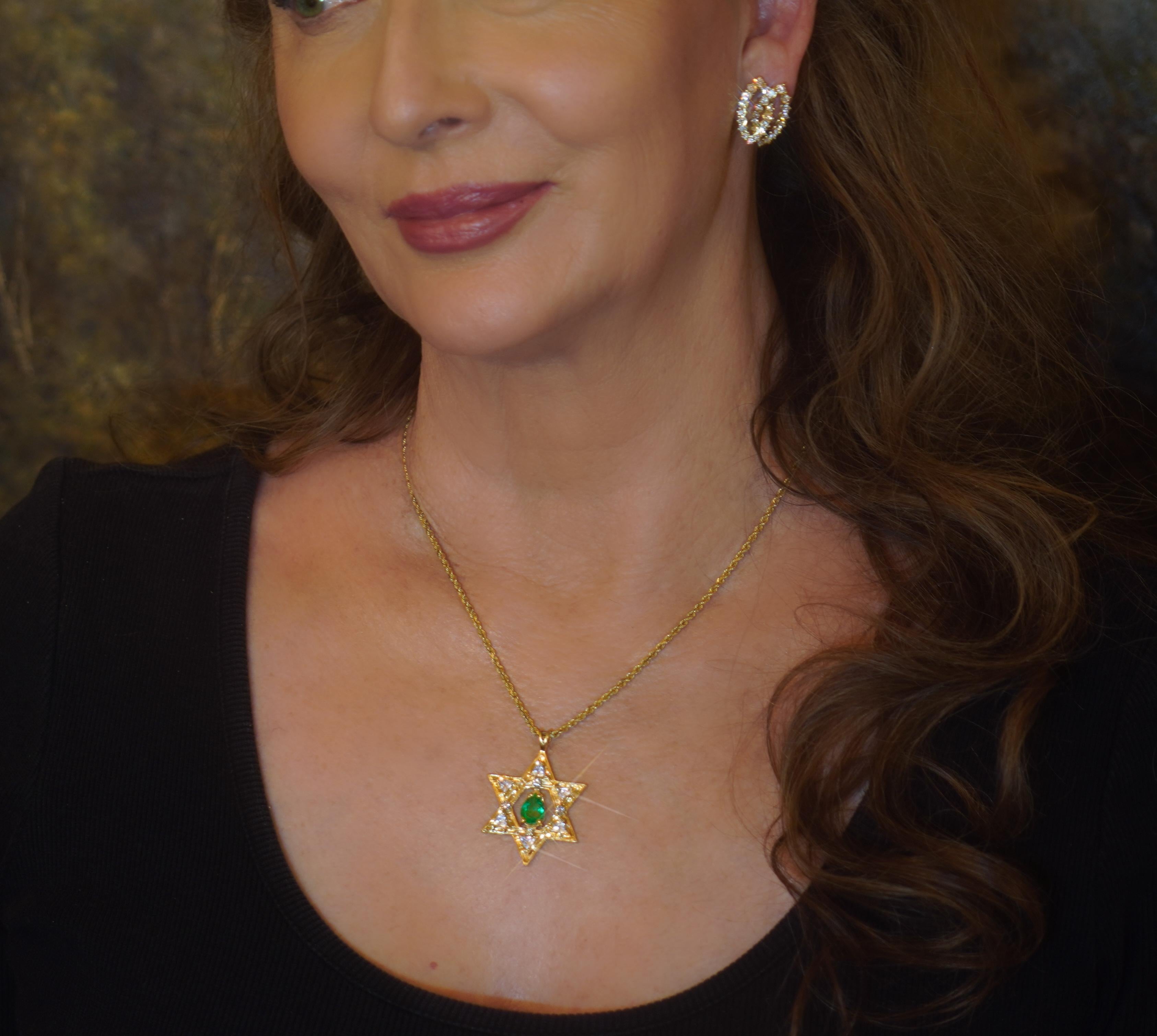 GIA Colombian Emerald Diamond Pendant 14K Star of David Necklace VS 4.64 Carats! 2