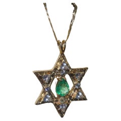 Antique GIA Colombian Emerald Diamond Pendant 14K Star of David Necklace VS 4.64 Carats!