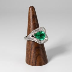 GIA Colombian Emerald Diamond Platinum Ring 2.85ct Pear Shape
