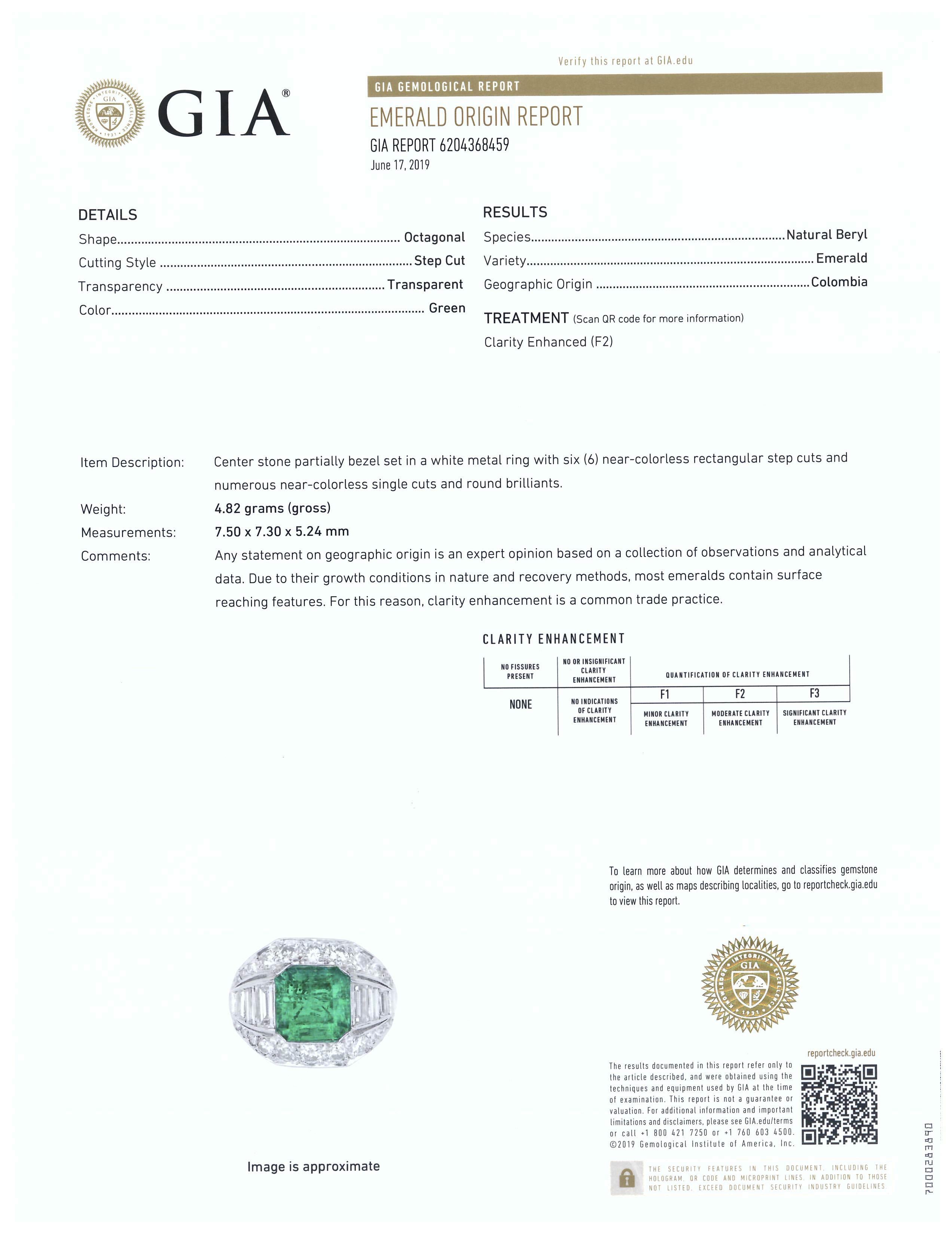 Emerald Cut GIA Certified Colombian Emerald Art Deco Engagement Ring Cocktail 4 Carat Total