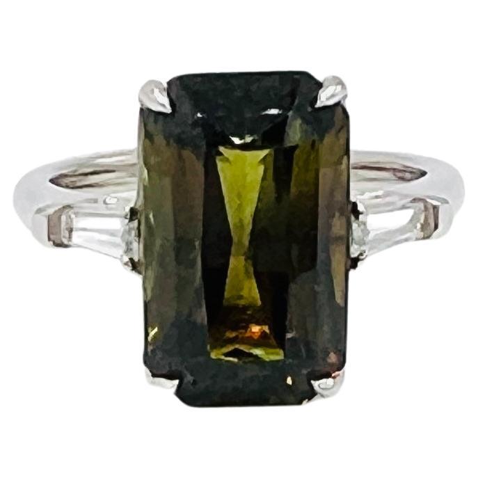 GIA Color Change 8 Carat Alexandrite and White Diamond Baguette Ring in Platinum