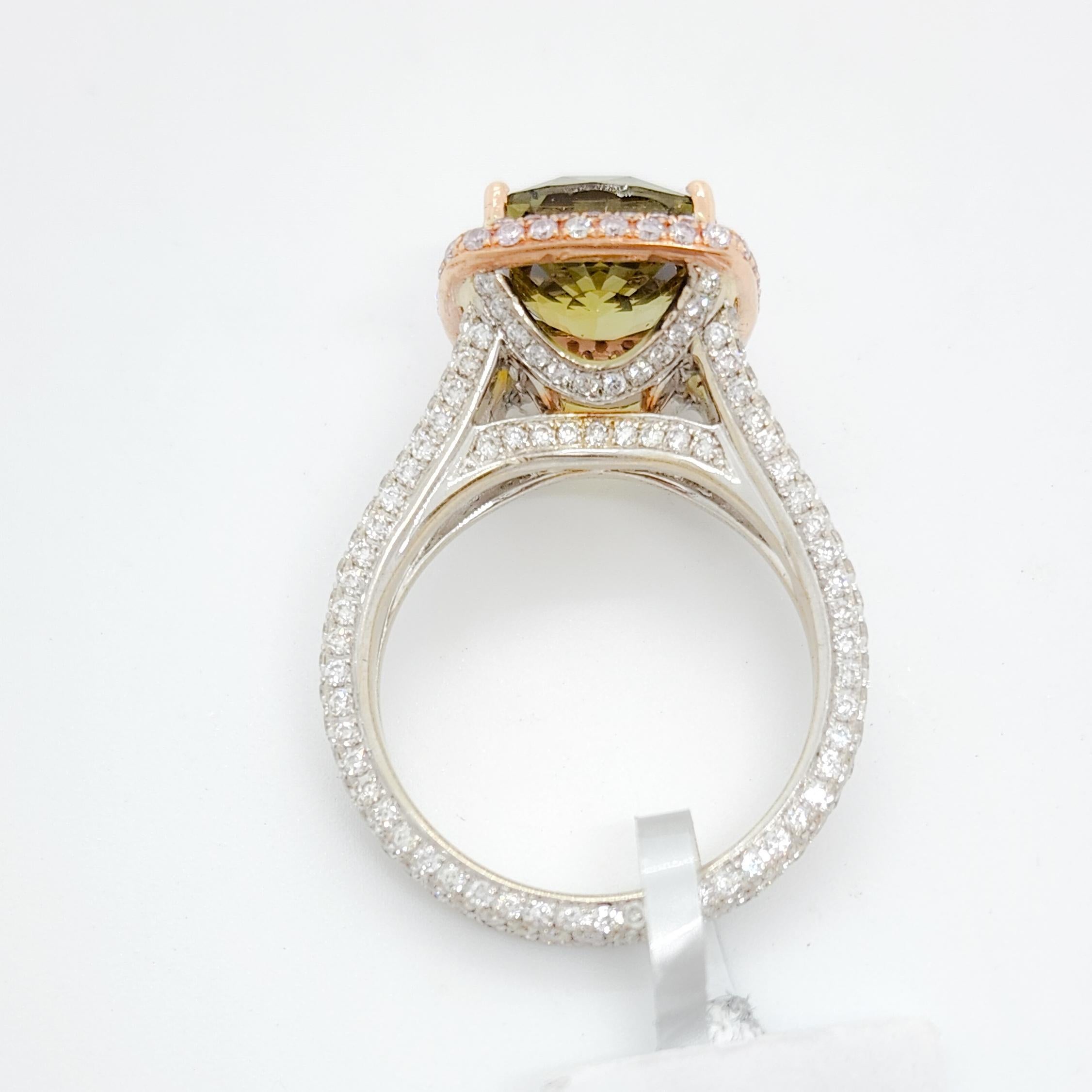 GIA Color Change Alexandrite Cushion, White Diamond, and Pink Diamond Ring 1