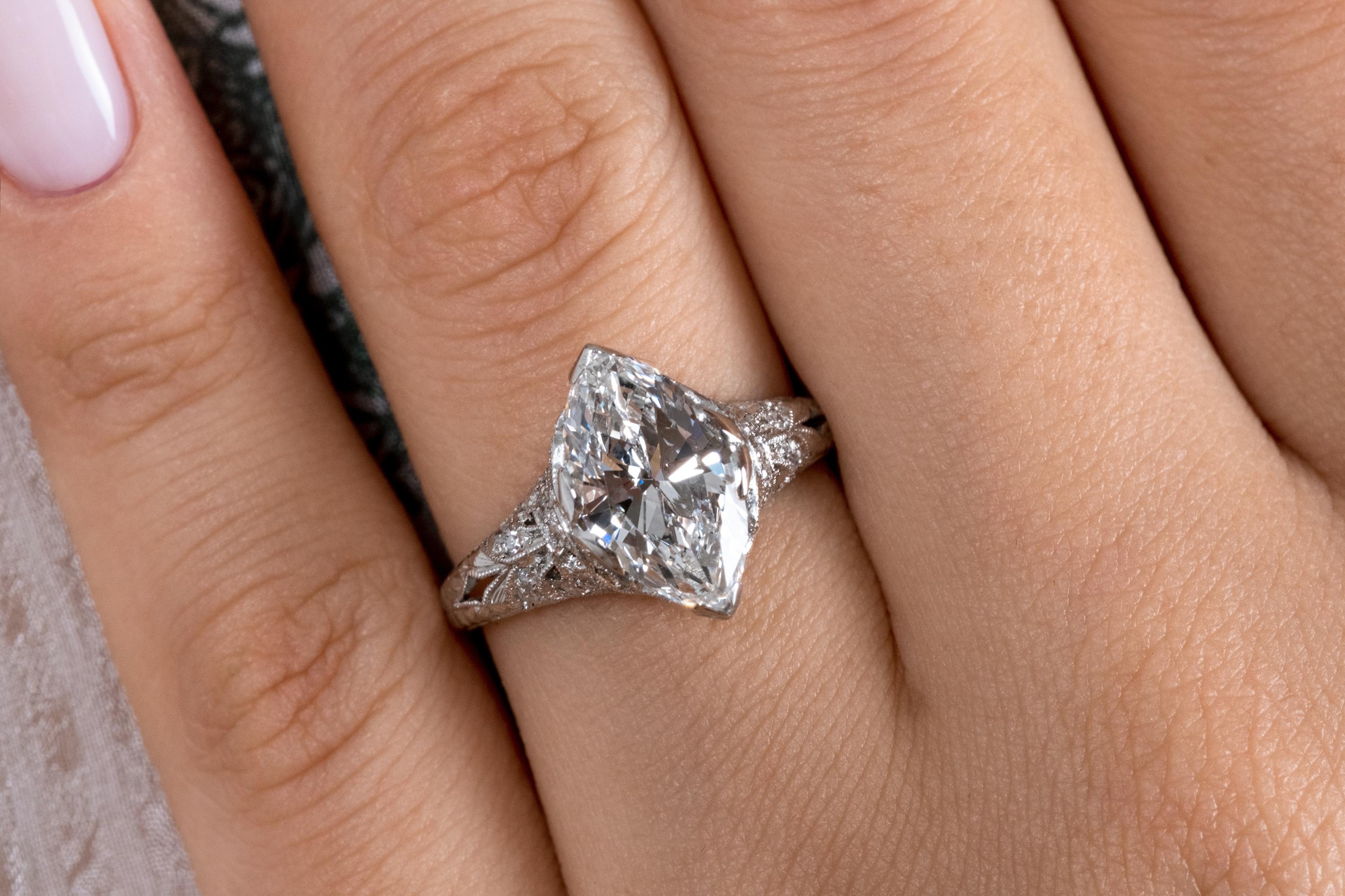 GIA Colorless 2.40ct Antique Marquise Diamond Edwardian Engagement Platinum Ring 5