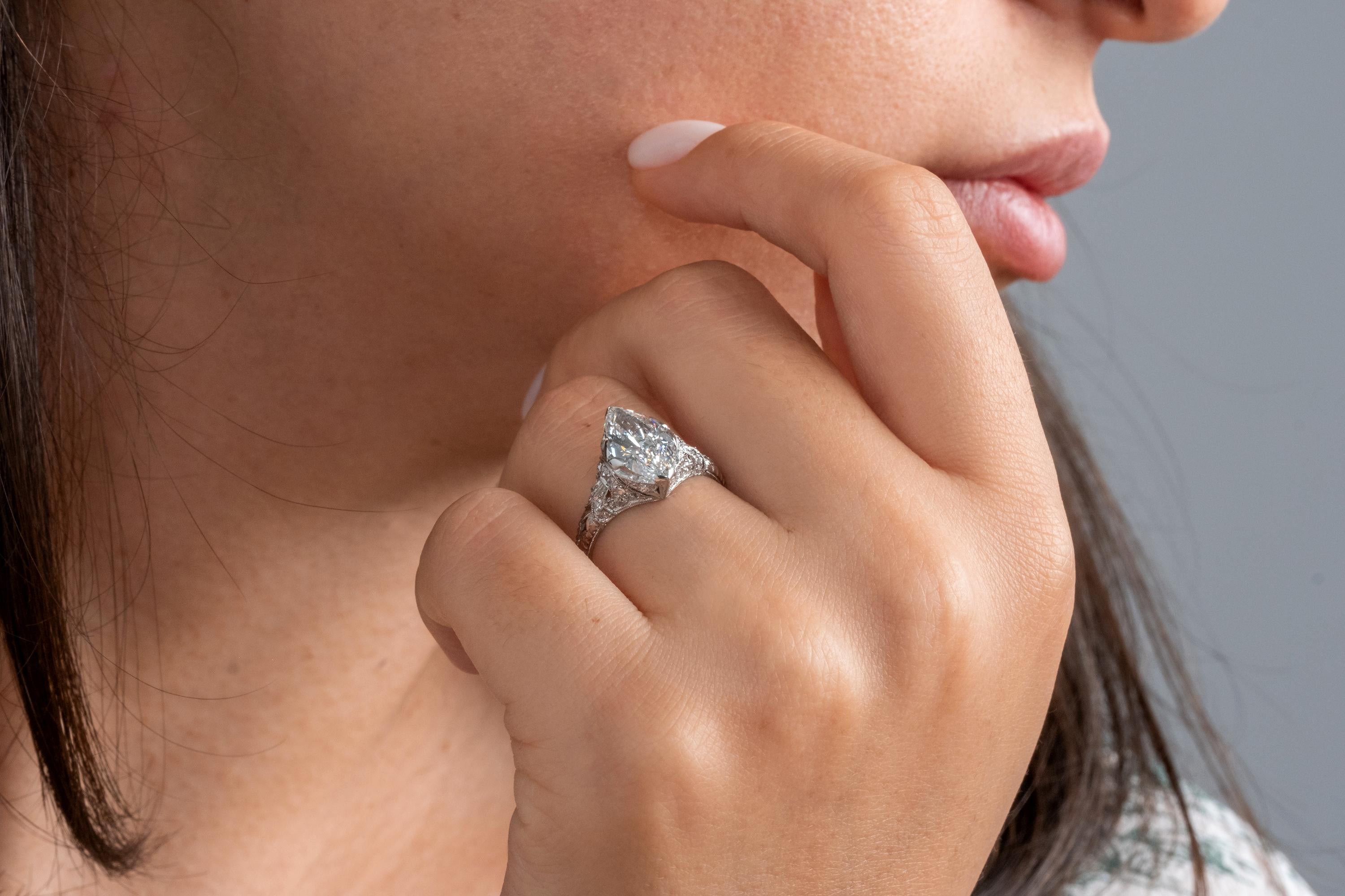 GIA Colorless 2.40ct Antique Marquise Diamond Edwardian Engagement Platinum Ring 8