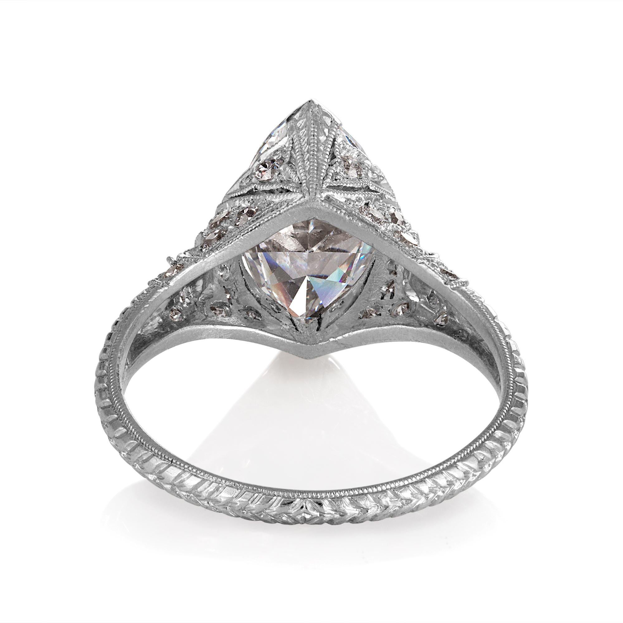 Women's GIA Colorless 2.40ct Antique Marquise Diamond Edwardian Engagement Platinum Ring