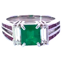 GIA Columbian Emerald Ruby & Diamond Platinum Ring