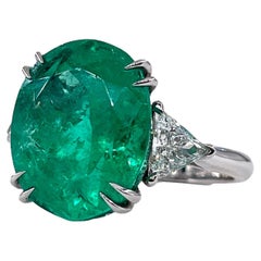 AGL Minor Oil Colombian 10ctw Emerald & Diamond 3 Stone Engagement Platinum Ring