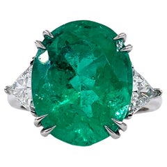 GIA Colombian Green 10ctw Emerald & Diamond Three Stone Engagement Platinum Ring
