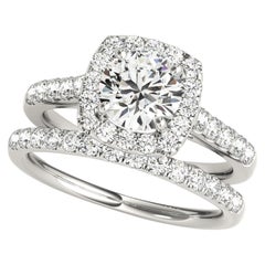 Square Halo GIA Certified Engagement Wedding Ring Set 18k White Gold 2.05 Carats