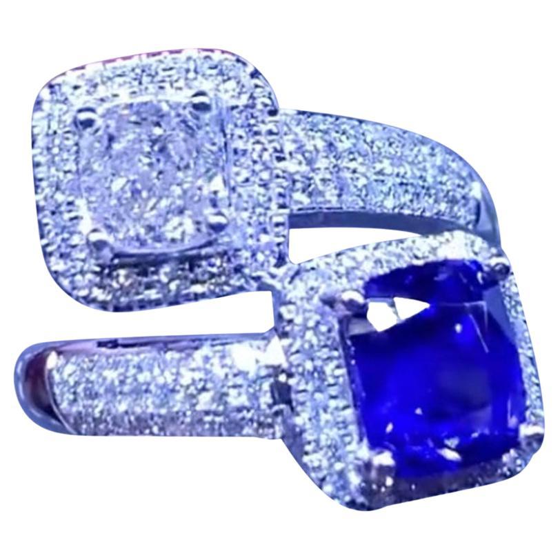 GIA ct 1 of diamond and ct 2, 50 of Ceylon sapphire on ring For Sale