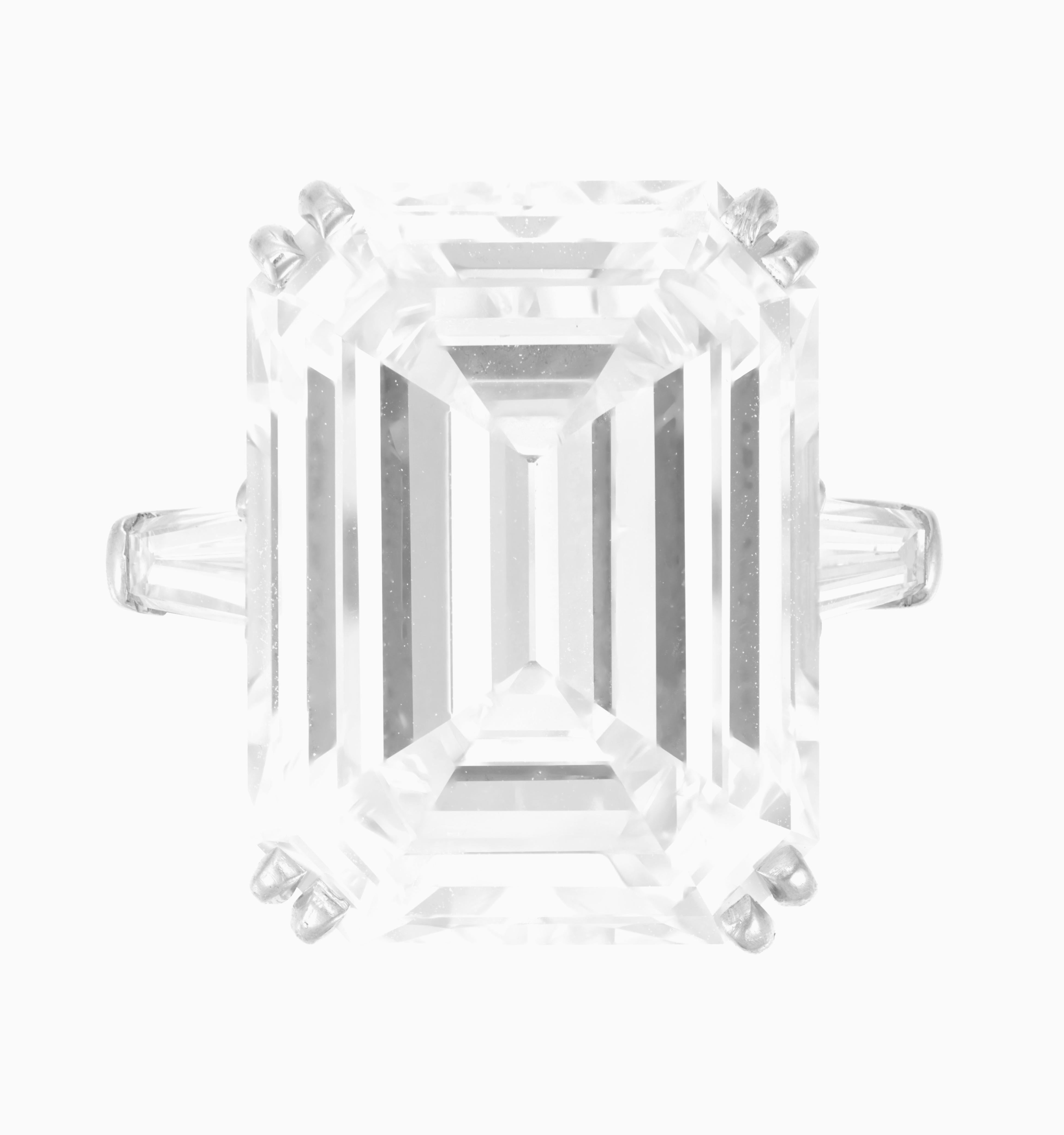 Contemporary GIA Ct. 10.11 ct Total Weight Emerald Cut Diamond ring For Sale