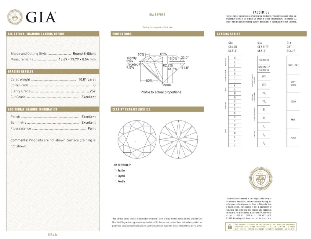 Round Cut GIA Ct. 10ct Total Weight Round Brilliant Cut Diamond Engagement Ring For Sale