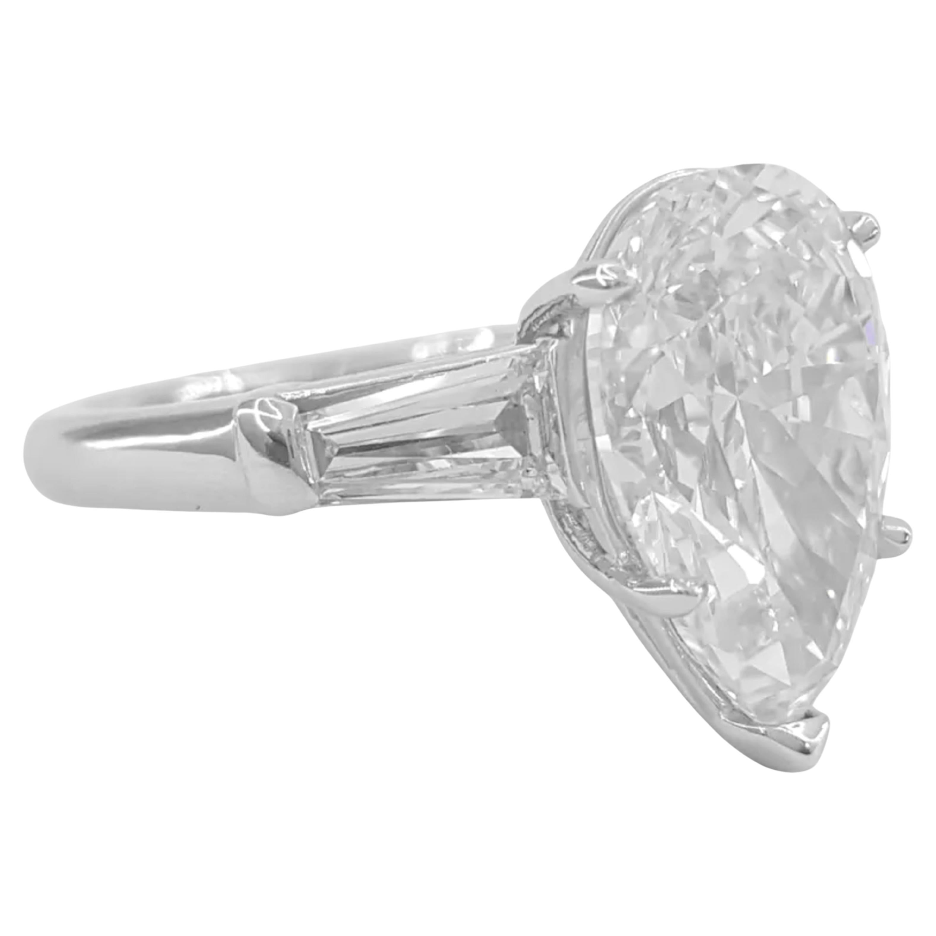 Women's GIA Ct. 4.24 ct Total Weight Pear Cut Diamond ring For Sale