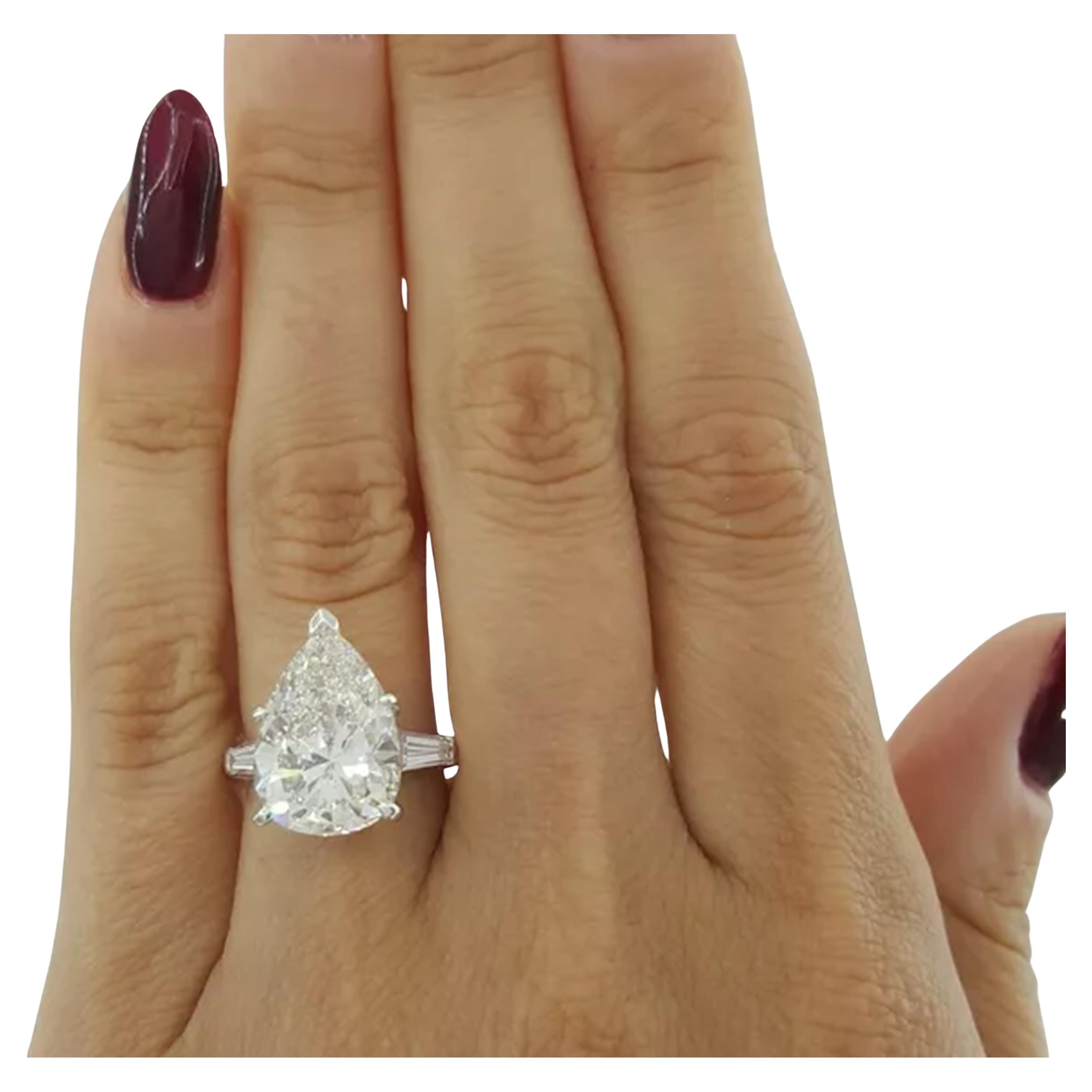 GIA Certified 5 Carat Pear Cut Diamond Engagement Ring In New Condition For Sale In Chicago, IL