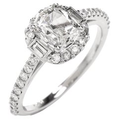 GIA Cushion 1.35cts Diamond Baguette Halo Platinum Engagement Ring