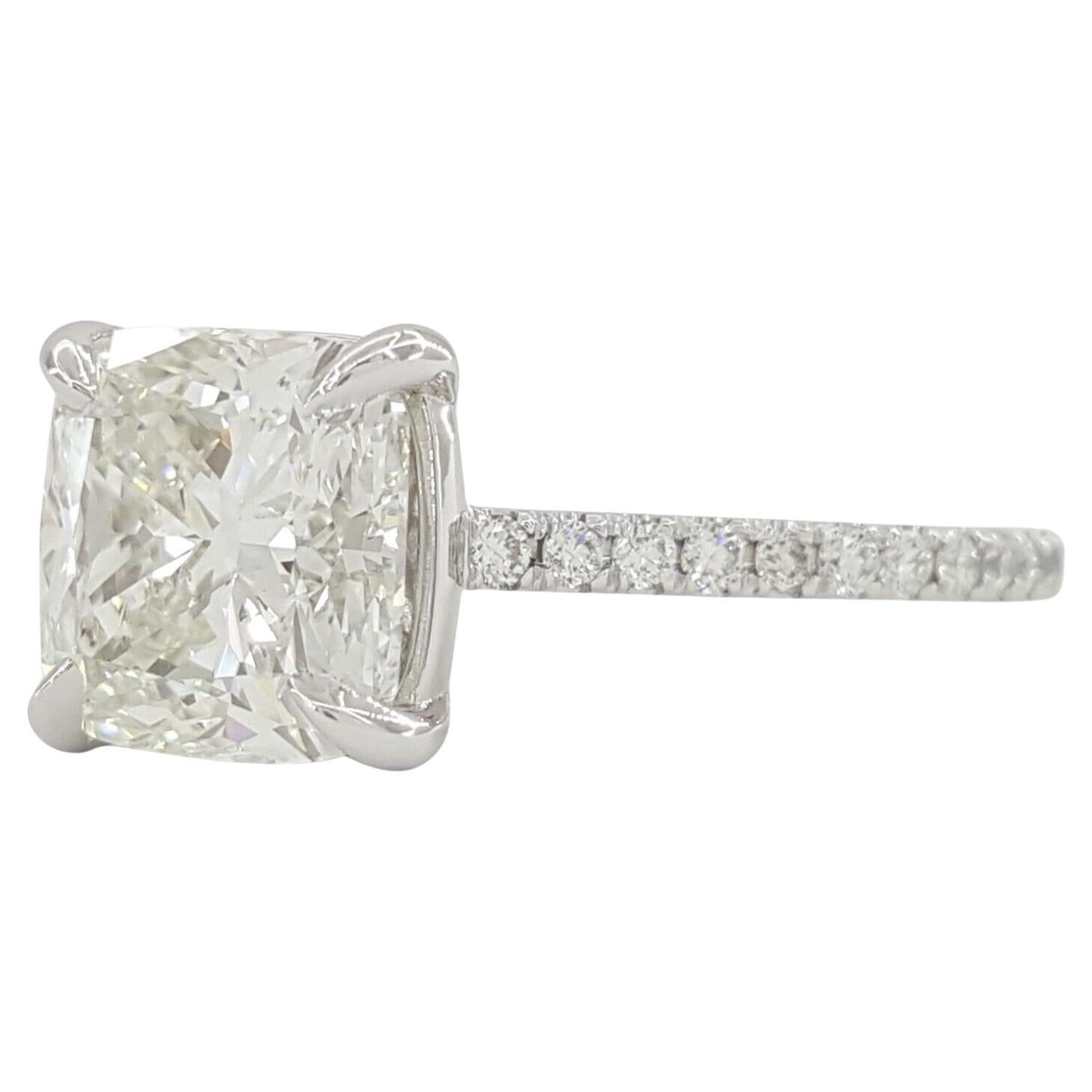 Modern  GIA Cushion Brilliant Cut Diamond Platinum Engagement Ring  For Sale