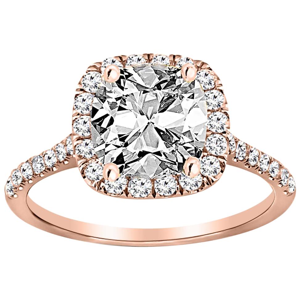 Gia Cushion Cut Diamond Engagement Ring 18 Karat Rose Gold For Sale