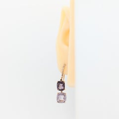 GIA Cushion Cut Purple Pink Spinel & Diamond Dangle Earrings in 18K Rose Gold