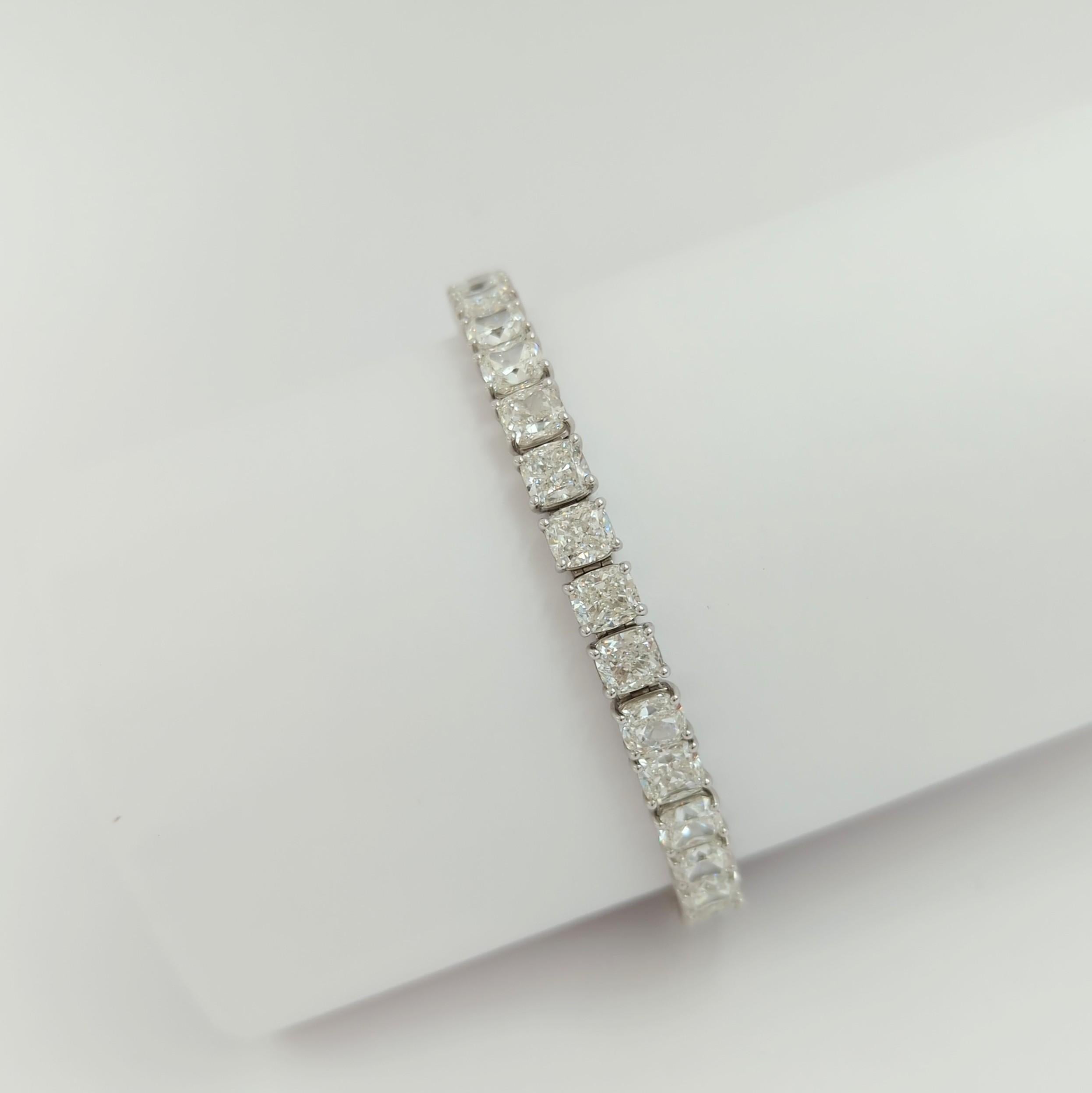 Women's or Men's GIA Cushion Cut White Diamond Tennis Bracelet in 18K White Gold