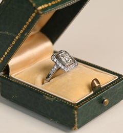 Elongated Halo Ring. GIA 1.00ct Cushion Diamond Halo Engagement Platinum H SI1
