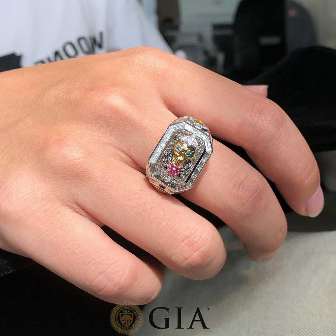 Mixed Cut GIA Custom Unique Mens Ring - Eze Jewelry For Sale