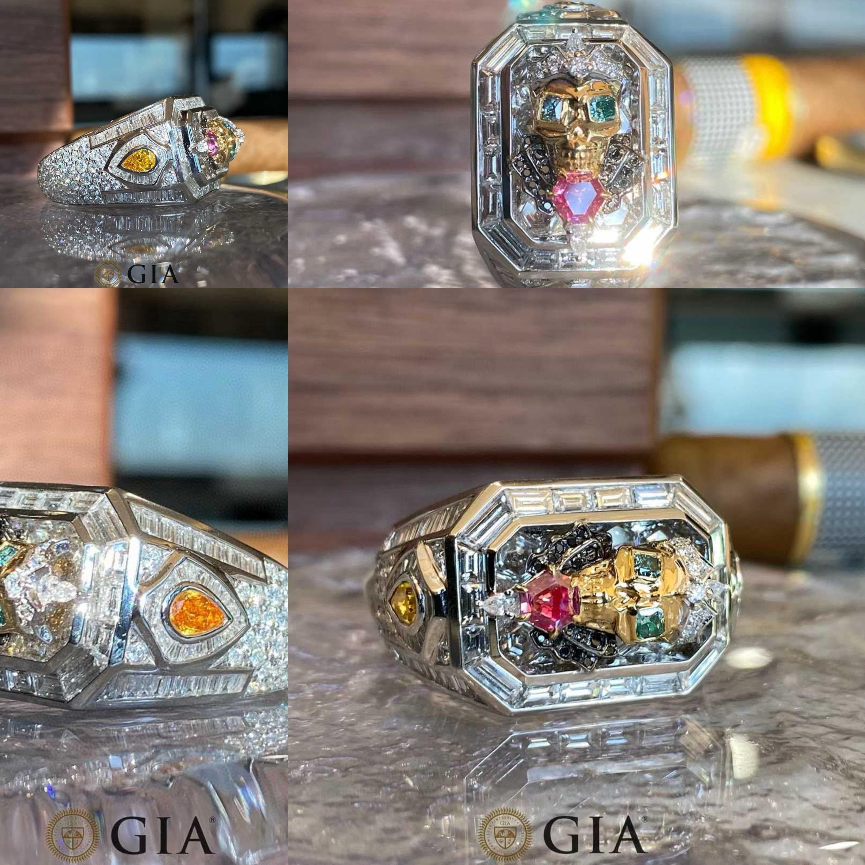 Men's GIA Custom Unique Mens Ring - Eze Jewelry For Sale