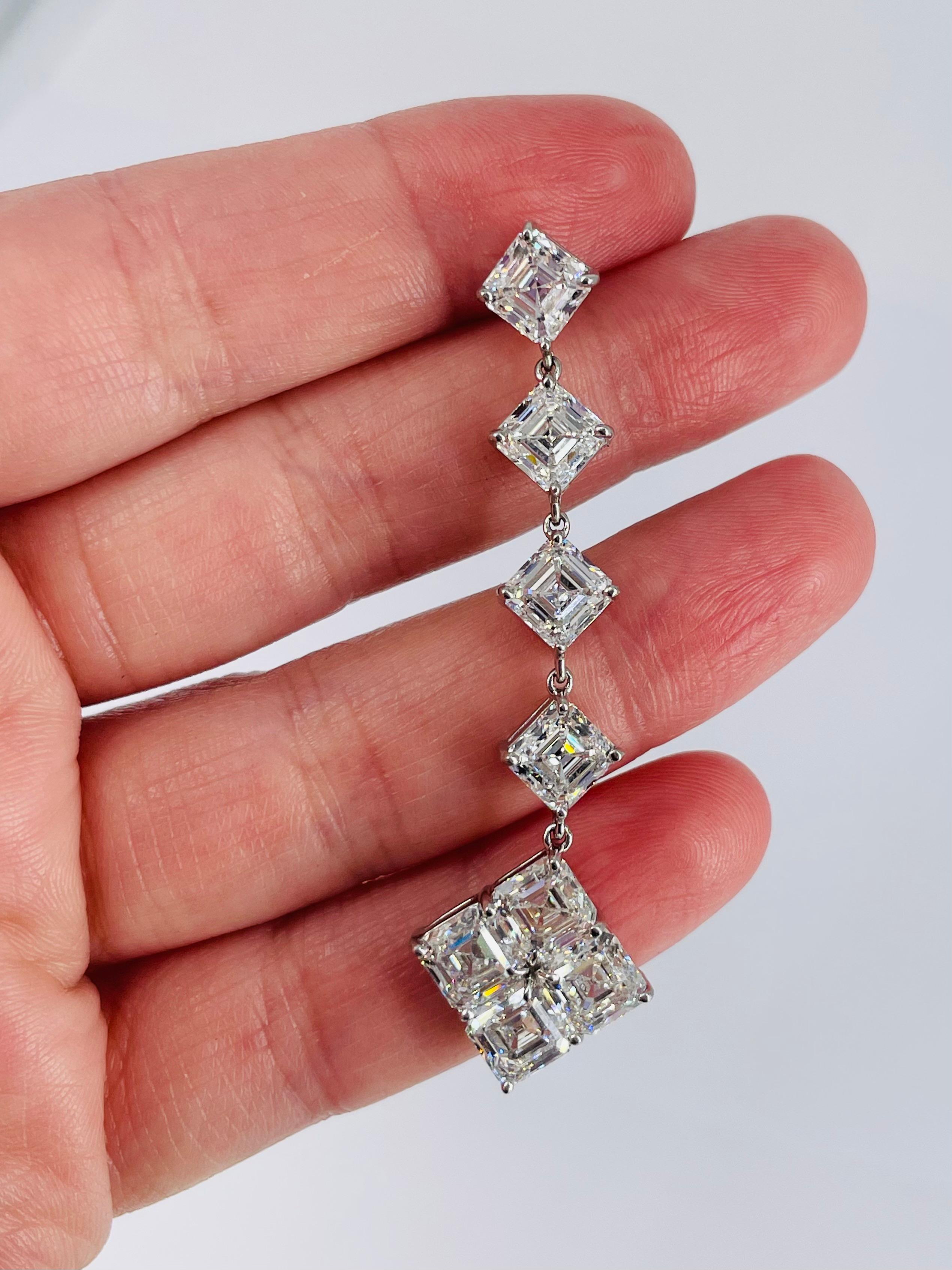 J. Birnbach GIA Colorless 16.80 carat Asscher Cut Diamond Platinum Drop Earrings For Sale 1