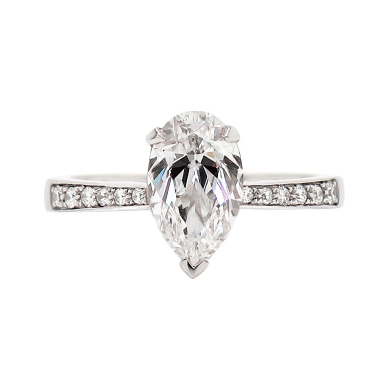 GIA D IF 1.55 Carat Pear Shape Diamond Platinum Engagement Ring For Sale