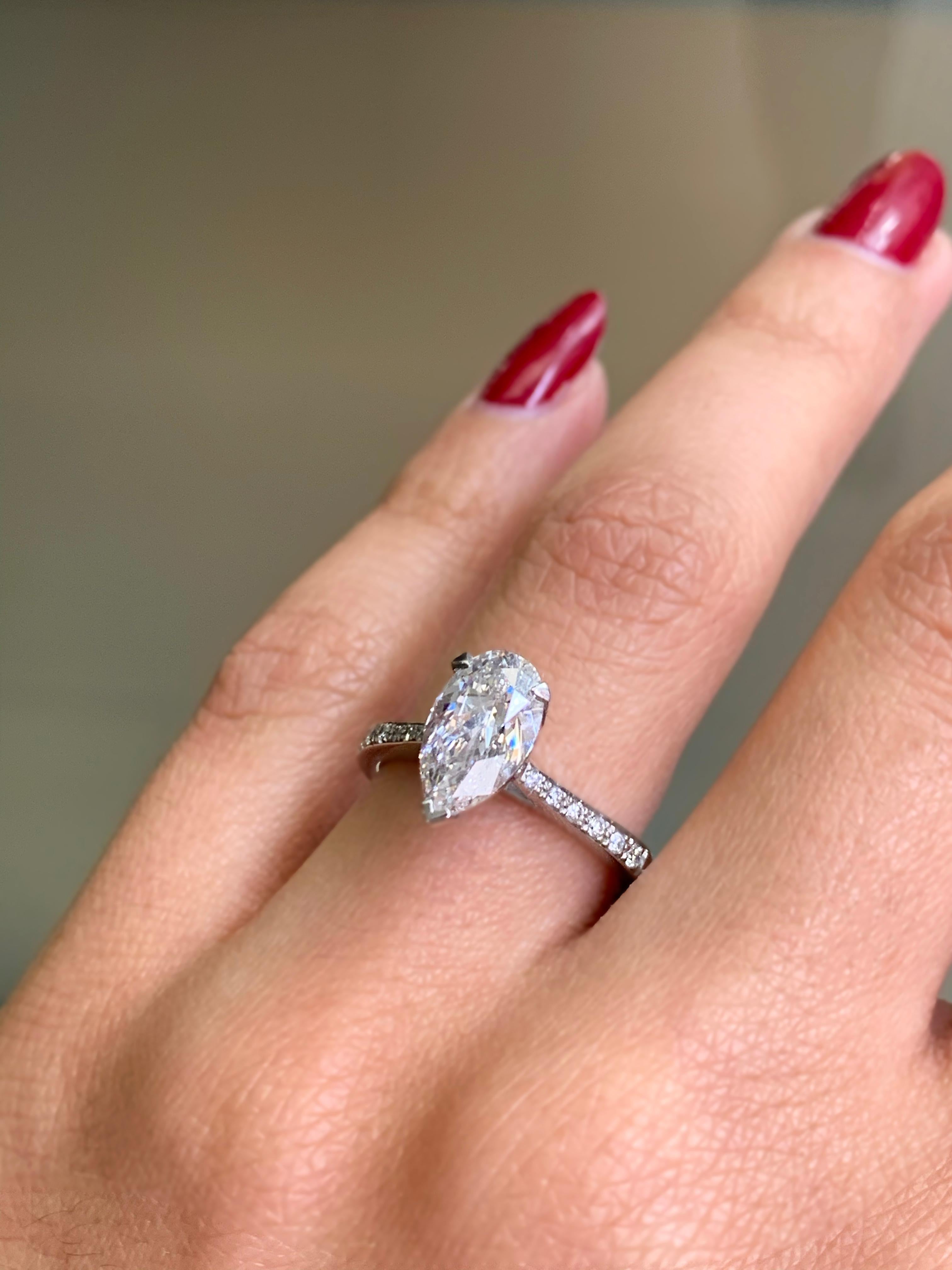 Pear Cut GIA D IF 1.55 Carat Pear Shape Diamond Platinum Engagement Ring For Sale