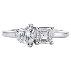 GIA D SI1 & SI2 Heart and Asscher Cut Diamond Two-Stone Platinum Ring