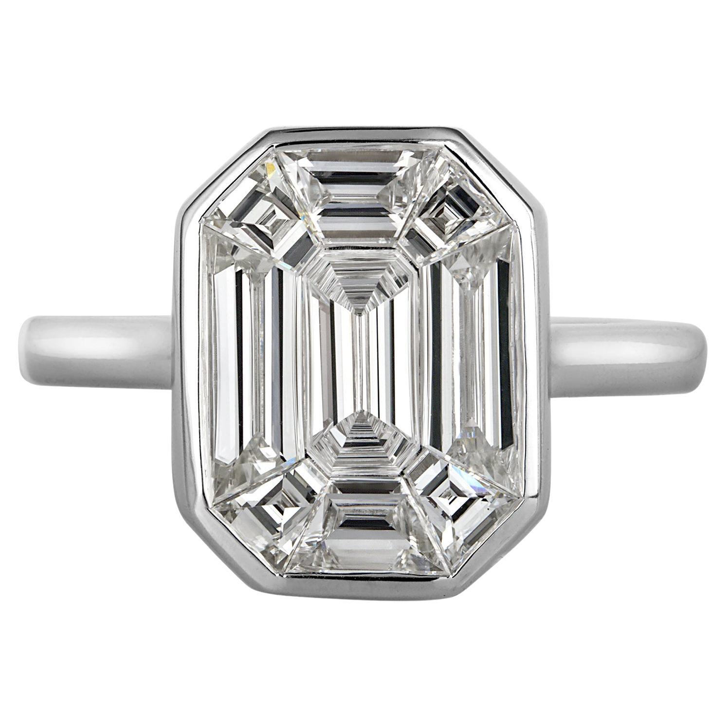GIA D-VS1 1.78ct EMERALD Pie-Cut "Illusion" Diamond Solitaire Engagement Ring For Sale
