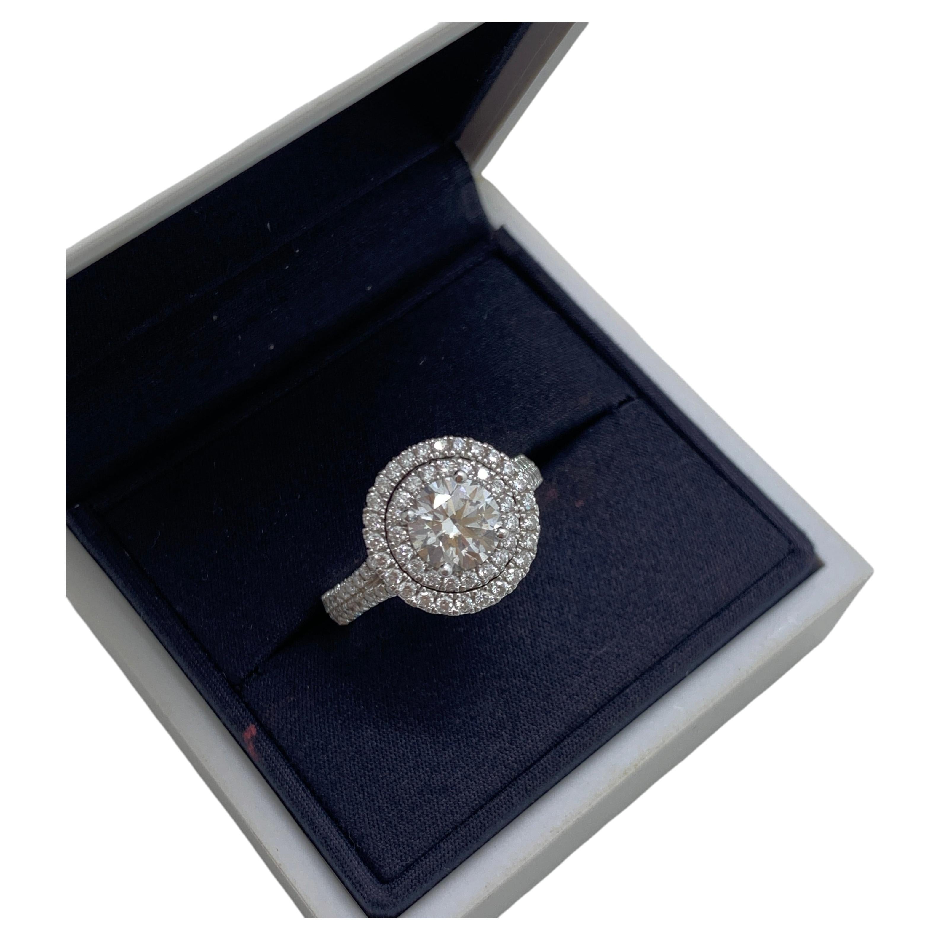 Pre-owned De Beers Gia  Aura Round Brilliant 1.03ct Diamond Double Halo Engagement Ring In Multi