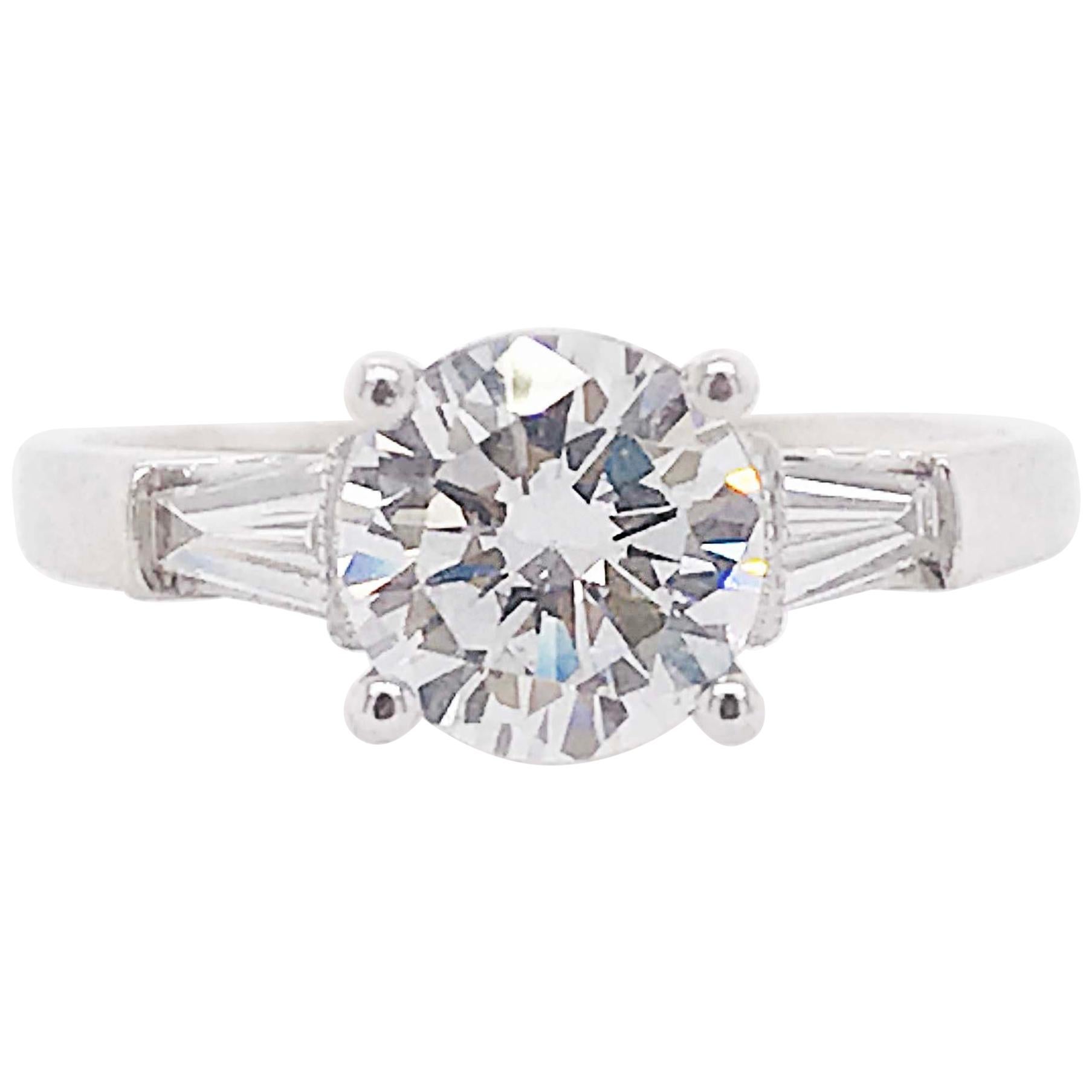 GIA Diamond 1.50 Carat Three-Stone Ring Round and Baguette Diamond Custom Ring For Sale